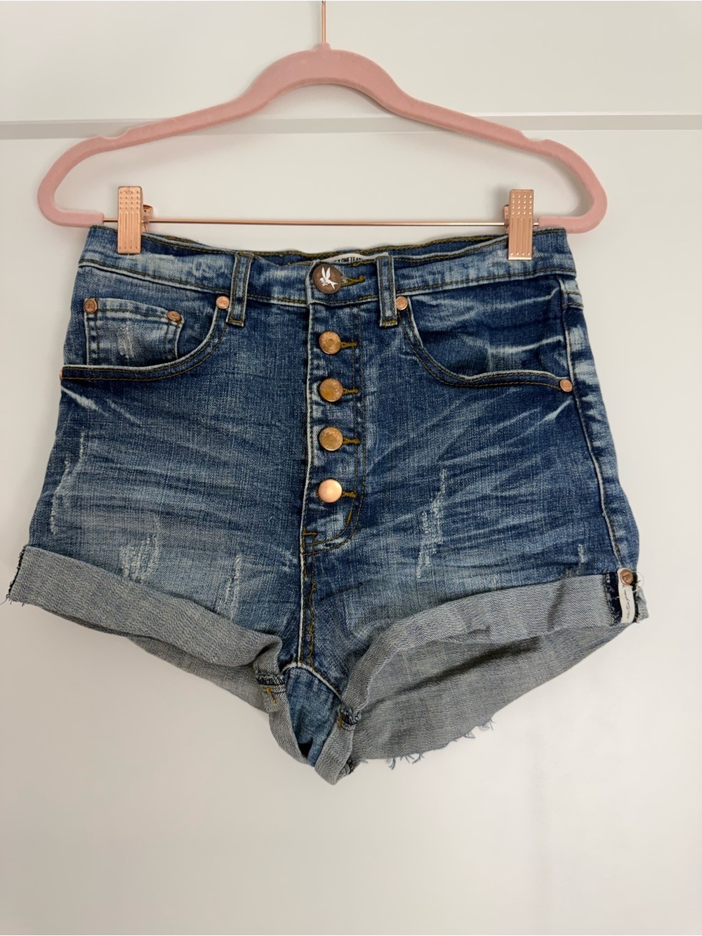 One Teaspoon Bandits High Rise Button Fly Denim Shorts Size 25